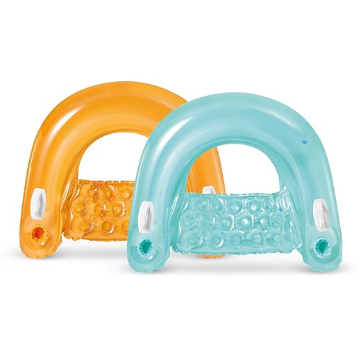 INTEX 58859EP Sit 'N Float Inflatable Lounge: Built-In Cup Holders – Heavy-Duty Handles – 220lb Weight Capacity – 58" x 39" – Colors May Vary