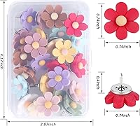Vista 3 de 30 piezas de chinchetas de flores - Chinchetas decorativas para tablero de corcho, pared de fotos, pared característica, mapa, tablón de anuncios