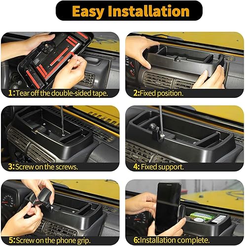 Miniatura 6 de RT-TCZ Soporte para teléfono celular Soporte de teléfono con bandeja organizadora Caja de almacenamiento Bandera americana para Jeep Wrangler TJ