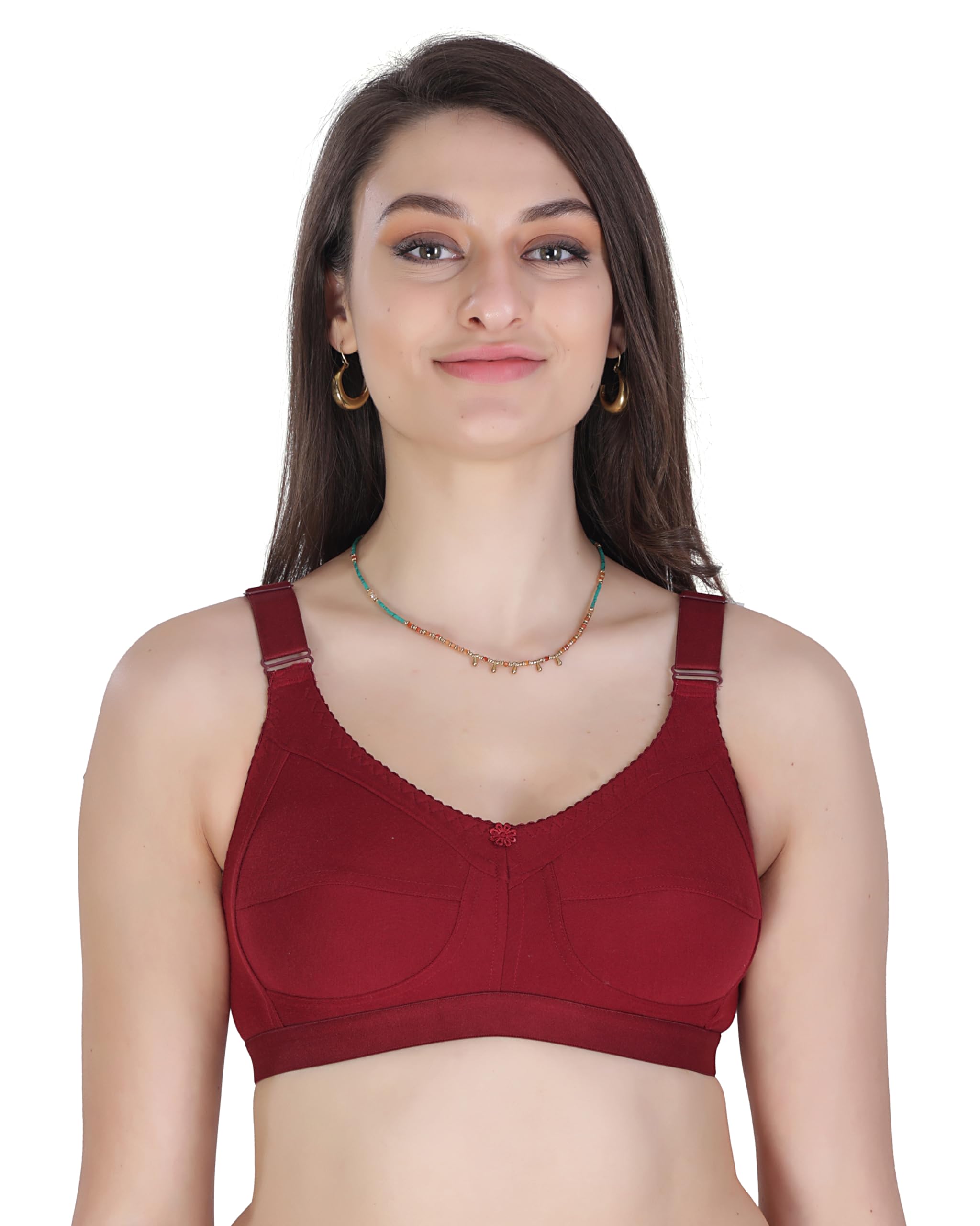 oniya Women’s Non-Padded Cotton Bra | Full Coverage Everyday Comfort Bra | Breathable Soft Fabric | 30B Maroon-picture-42