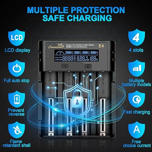 Miniatura 7 de Cargador de batería 18650, cargador de batería de litio inteligente AA con pantalla LCD para batería de iones de litio de 3.7 V 18650 26650 21700