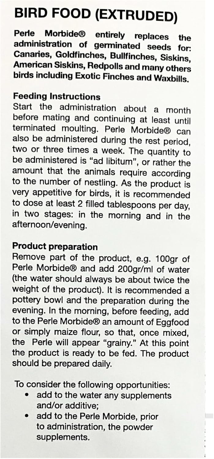 Perle Morbide White Soft Food for Canaries, Finches, Siskins, Goldfinches, Waxbills – Protein-Rich Mini Morsels, Easy to Prepare with Water or Eggfood Mix 5Lb