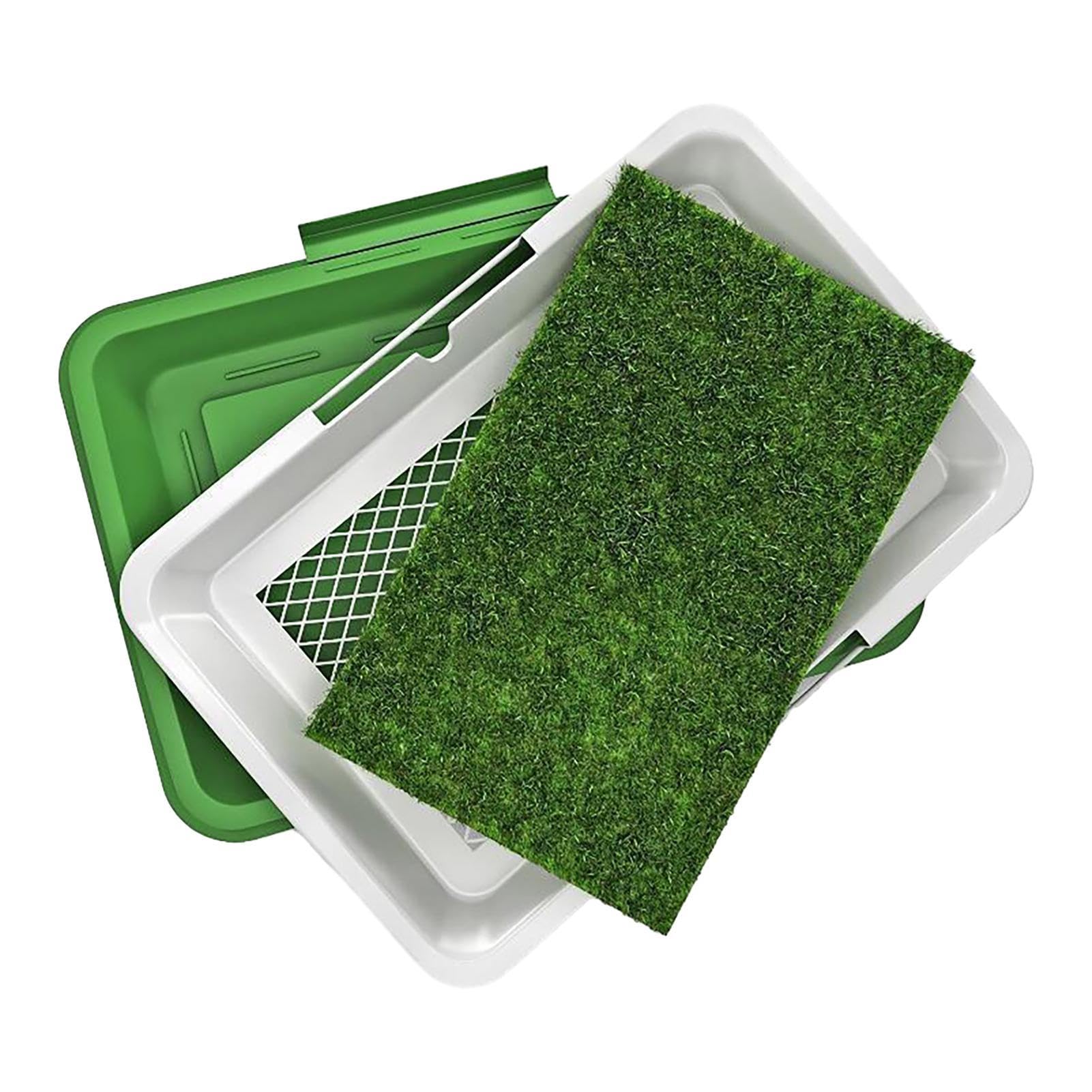Teksome Single Attribute Grass Potty Training | Grass Training Pad, Turf Potty Pad, Pet Mat | Splashproof Reusable Three-Layer Design Grass Pee Pads With Tray Washable Non-Slip