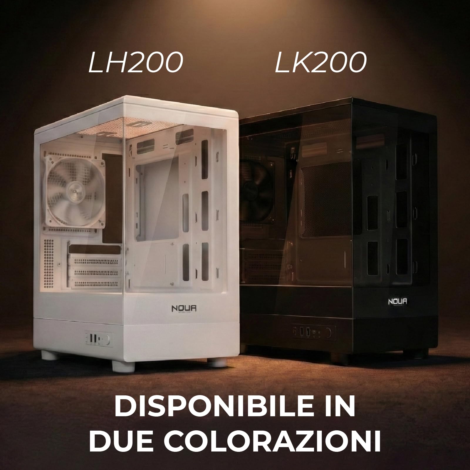 Noua Fobia LK200, Case PC Gaming Micro-ATX, Ventola Nera 120mm, Case Micro Tower per Computer Doppio Vetro Temperato Panoramico, Nero
