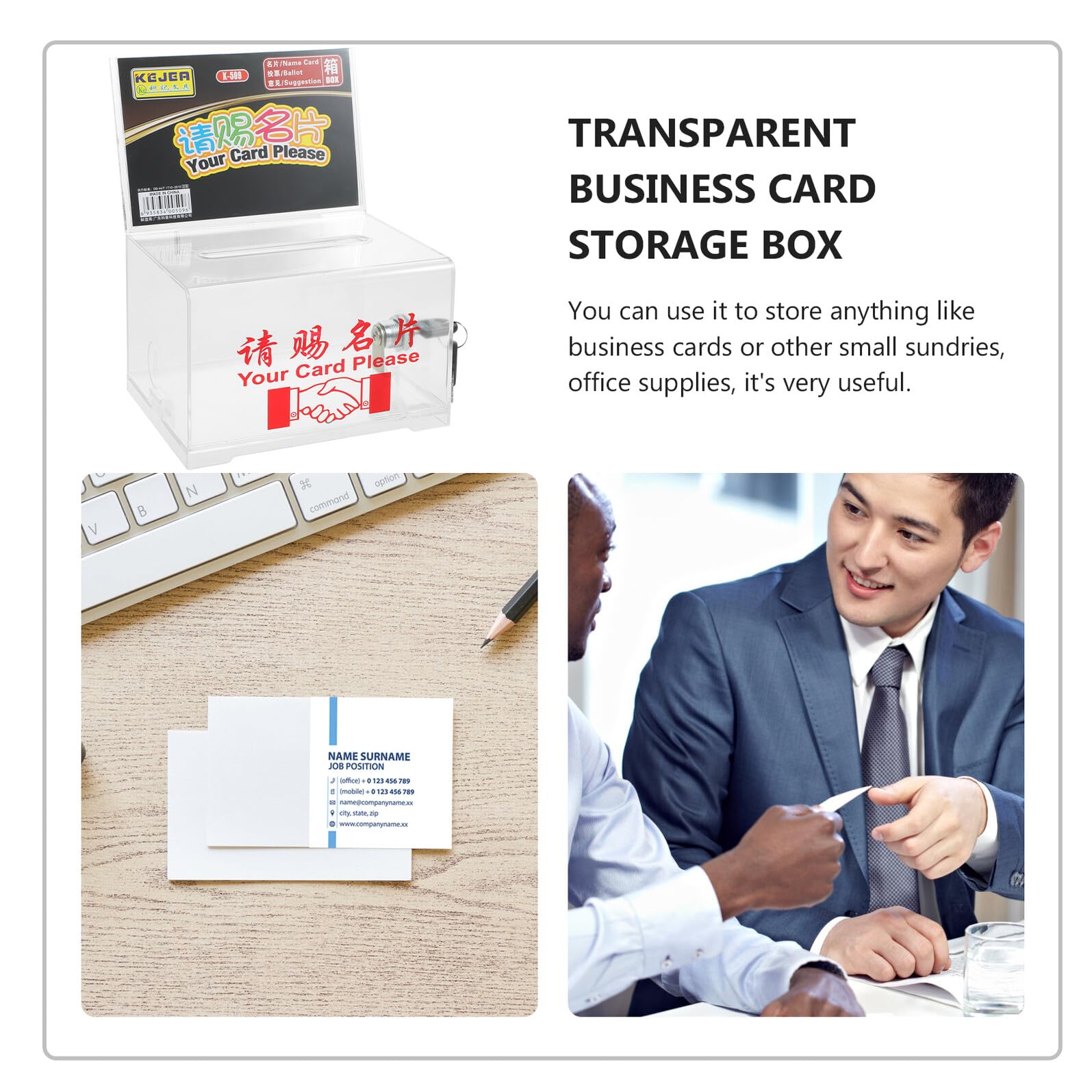 Cabilock Tarjetero de Escritorio Transparente con Cerradura Caja Multifuncional para Tarjetas de Visita Urna Electoral Práctica para Oficina y Eventos Almacenamiento Seguro y Resistente