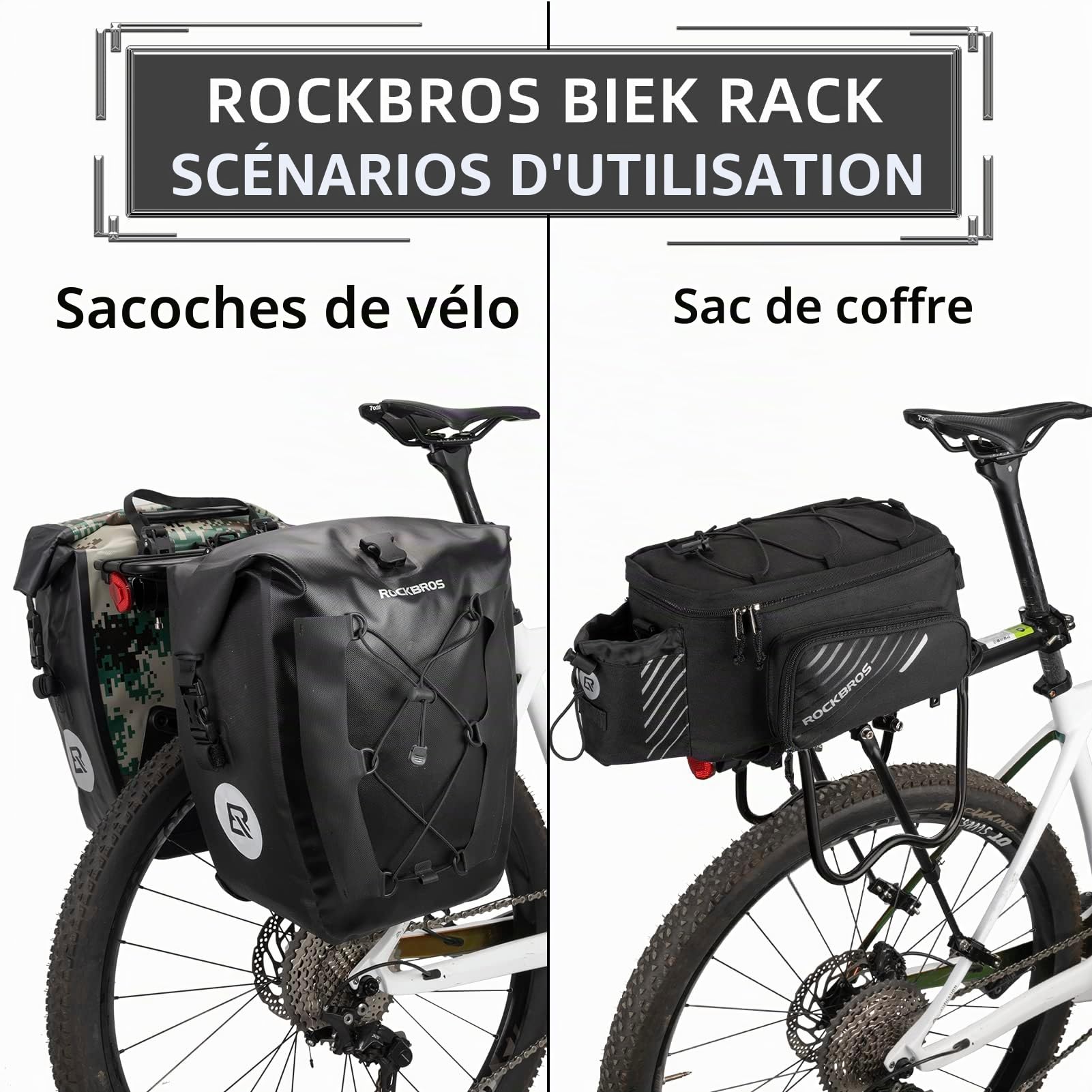 ROCKBROS Porte-vélo arrière à dégagement rapide, aluminium noir, capacité de 75 kg