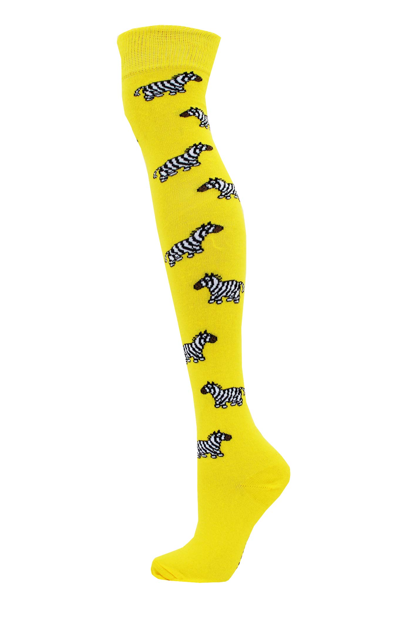 Macahel Festive Over The Knee Zebra Print Yellow Socks Size 4-8 (Zebra Yellow)
