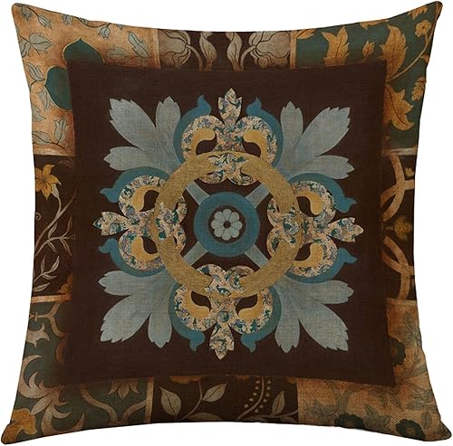 Miniatura 3 de WOMHOPE Juego de 4 fundas de almohada decorativas con diseño de mandala bohemio, fundas de cojín de arpillera de 18 x 18 pulgadas para sofá, cama,