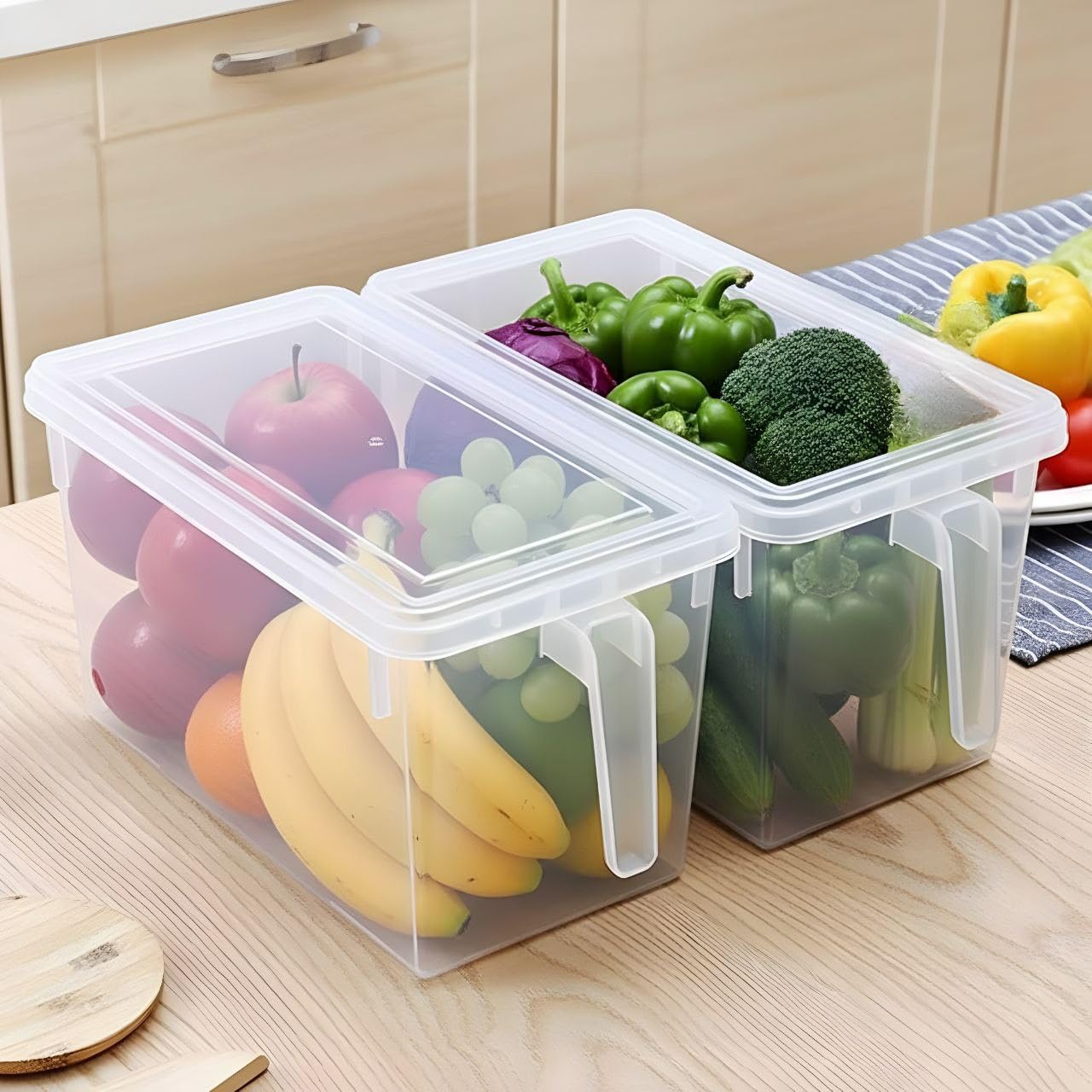 NILHARI Fridge Storage Boxes Food Grade Containers Plastic Storage Box with Lid and Handle Food Storage Organizer Boxes for Vegetable 5L Air Tight Pack of 2 Transparent