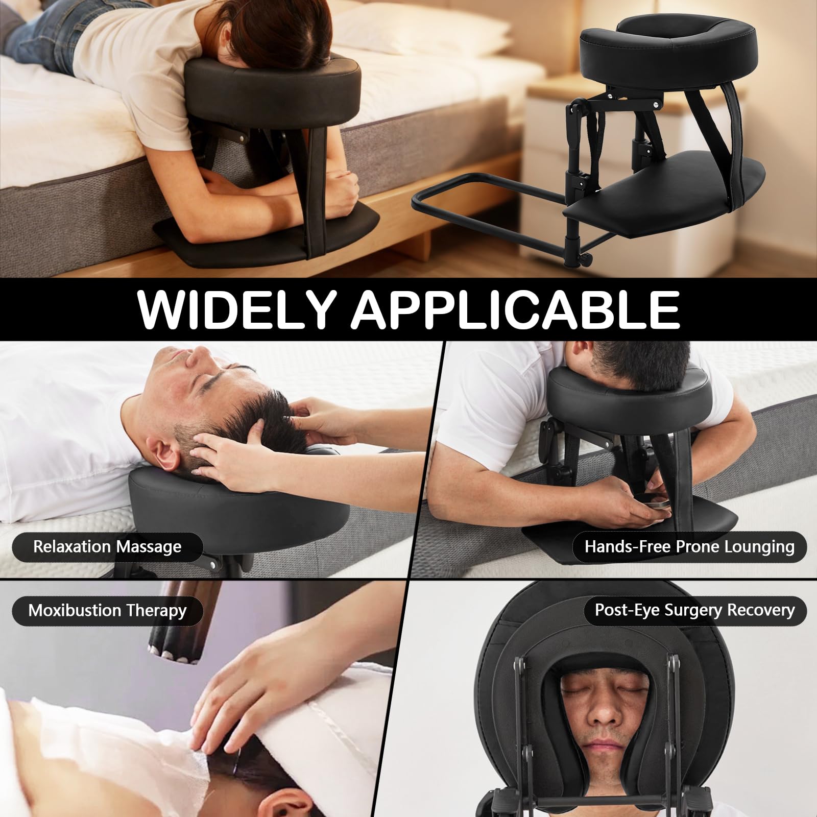 Reposacabezas Masaje Cama, Soporte Facial Ajustable con Cojín de Cara en U Ergonómico de Espuma con Memoria para Camilla Plegable
