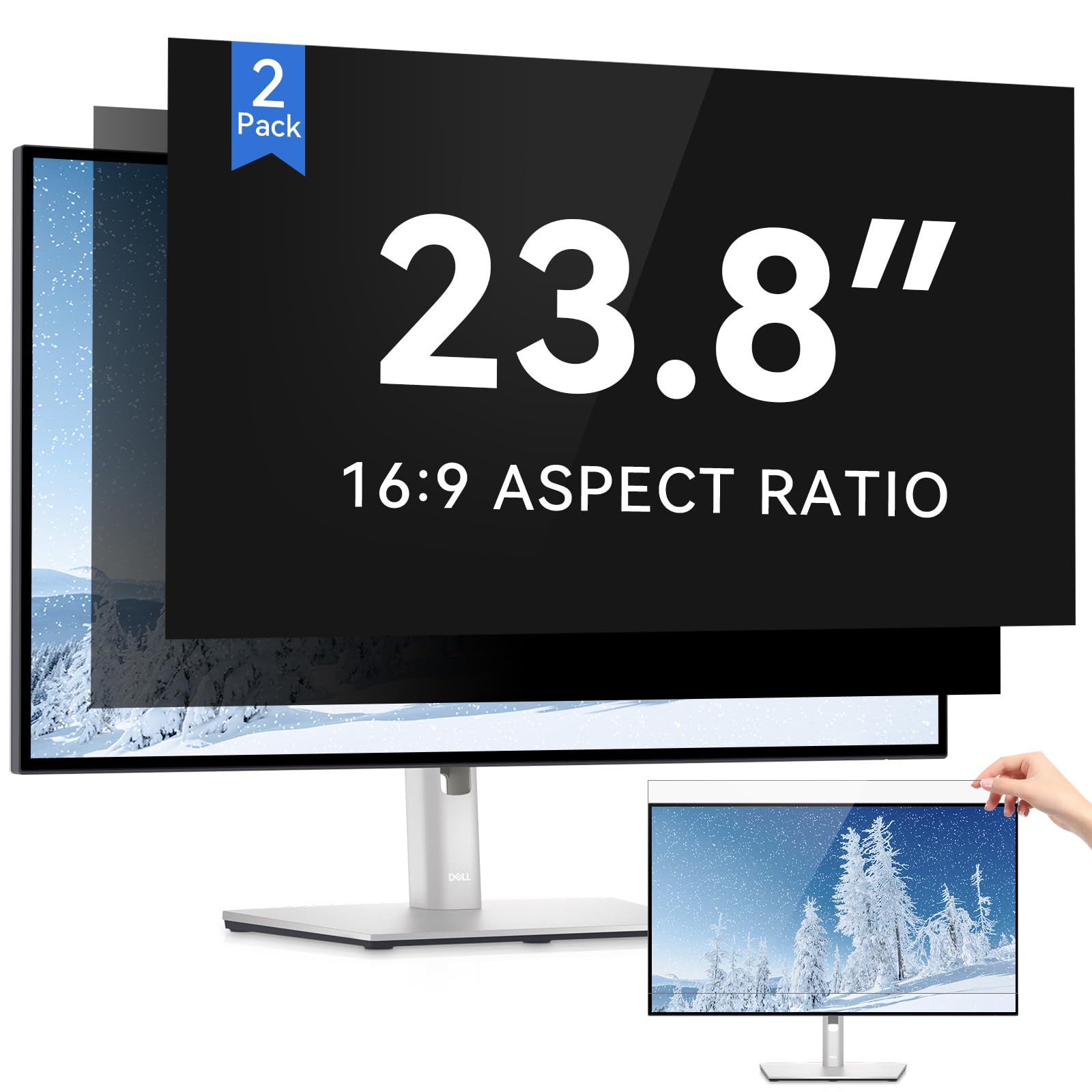 IPROKKO 2 Stück 23.8 Zoll Computer Sichtschutzfolie for 16:9 Monitor, Abnehmbarer Sichtschutz Anti Blaulicht Blendschutz Blickschutzfolie Displayschutz Blickschutzfilter für Hp Dell Acer Lenovo