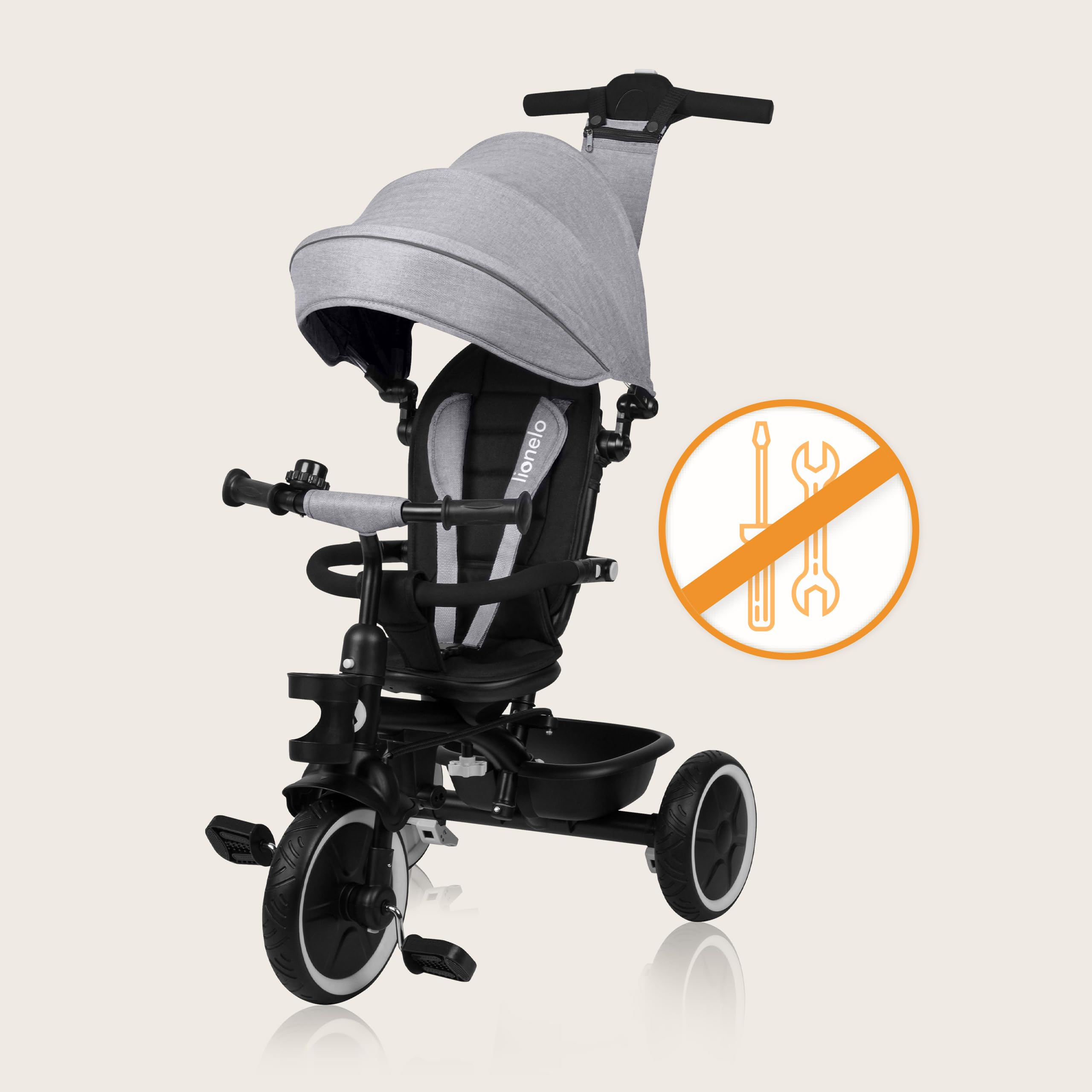 LIONELO Berry Multifunktionales Dreirad und Kinderwagen von 9 Monaten bis 5 Jahren bis zu 25 kg Große PU-Räder, Dreirad-Drehsitz 360° Montage ohne Werkzeug