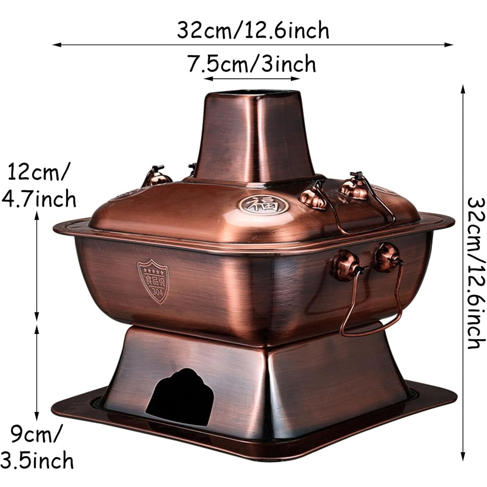 Gorący kociołek węglowy miedziany, Shabu Hot Pot z pokrywką, Stary pekiński garnek do gotowania,Silver,34cm/13.4in