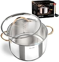 Vista 13 de Olla de stock de 12 cuartos, olla de acero inoxidable 18/10 de tres capas con tapa, olla de cocina sin costuras de 12 QT con asa de cobre, ollas