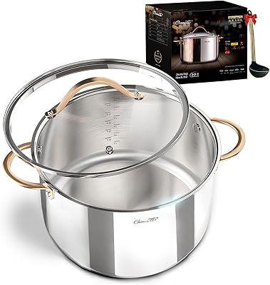Olla de Acero Inoxidable SANFELA de 8 Cuartos con Tapa de Vidrio
