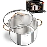 8 Quart Stock Pot, 3 Ply Whole Clad Stainless Steel Stock Pot, 8 QT Cooking Pot with Lid, Induction Pot for Cooking, 18/10 Stainless Steel Cookware Stockpots Oven, Gas and Dishwasher Safe