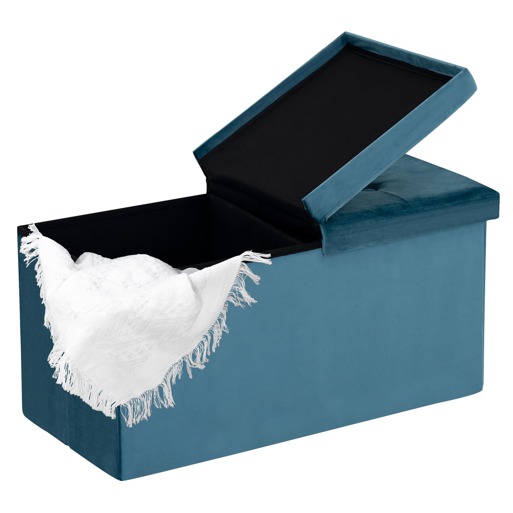 CAROLMADE 30 Inches Storage Ottoman Bench with Flipping Lid, Velvet Foldable Storage Footrest, Ottoman with Storage for Living Room Holds up to 330lbs