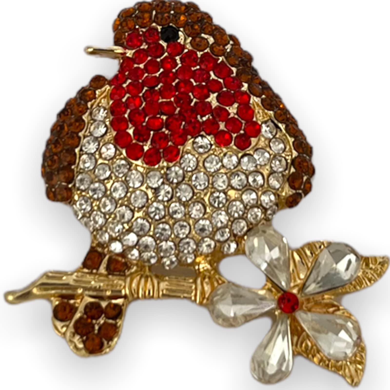 Gold Plated Crystal Robin Brooch Robin Redbreast Bird Brooch Christmas Pin