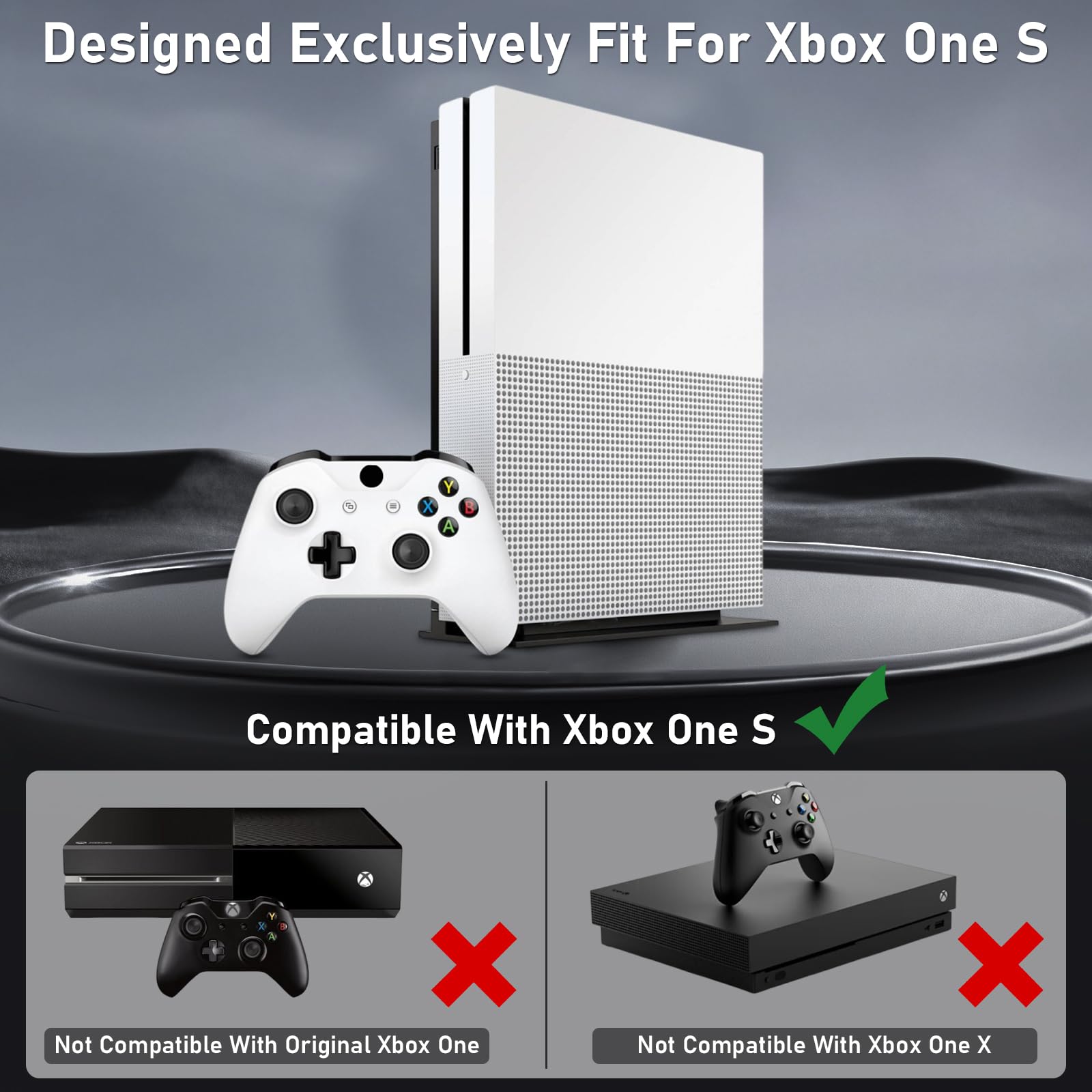 Soporte de pared para Xbox One S, soporte de pared de metal para Xbox One S con 2 soportes desmontables para controladores y colgador de auriculares