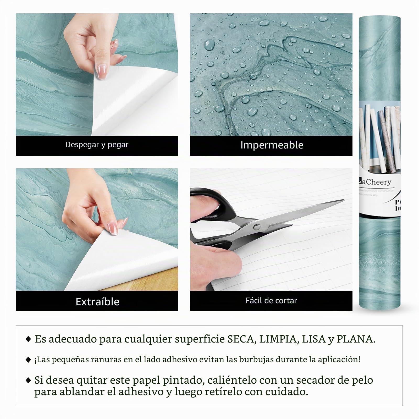 LaCheery Azul Vinilo Adhesivo Muebles Marmol Mate Papel Autoadhesivo Encimera Cocina 90cm x 400cm Papel Adhesivo para Muebles Marmol Azul Lavable Vinilos Adhesivos Decoración para Armario Mesa Puerta
