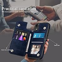 Vista 3 de DJDUCK Funda diseñada para iPhone XR con tarjetero y cierre magnético, protección de piel con bloqueo RFID, a prueba de golpes, para mujeres y Azul