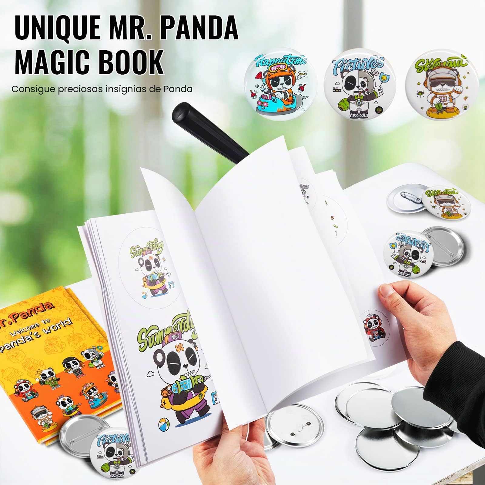 VEVOR Máquina para Hacer Botones de 32 mm y 58 mm Prensa para Chapas con 500 Kits de Botones con Libro Mágico y Cortador de Círculos Máquina para Hacer Chapas de Aluminio y ABS Kit de Personalización