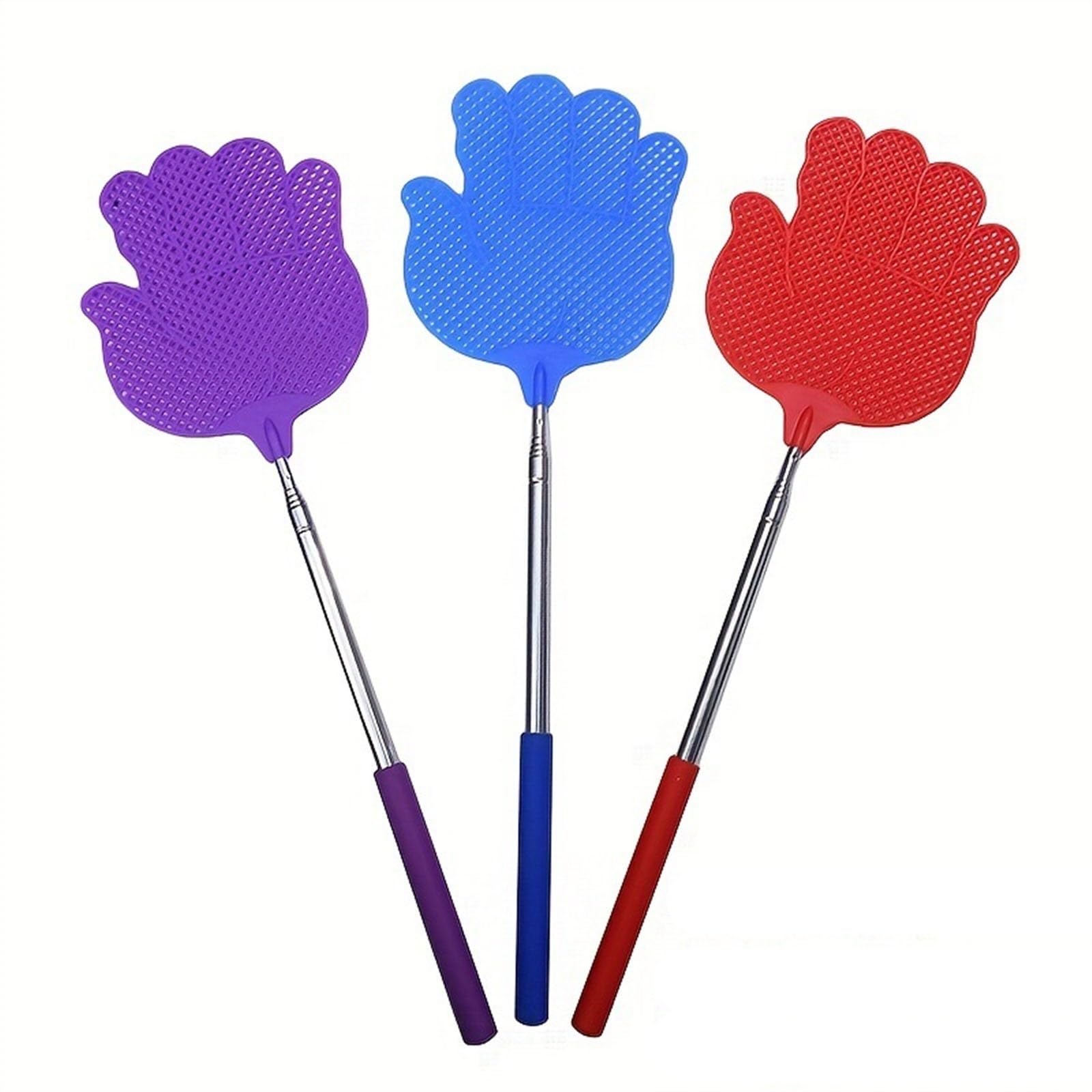 Estensibile Paletta Mosche 3-Pack Scacciamosche Plastica Inox Maniglie Lunghe Ammazza Mosche Zanzare(75cm)