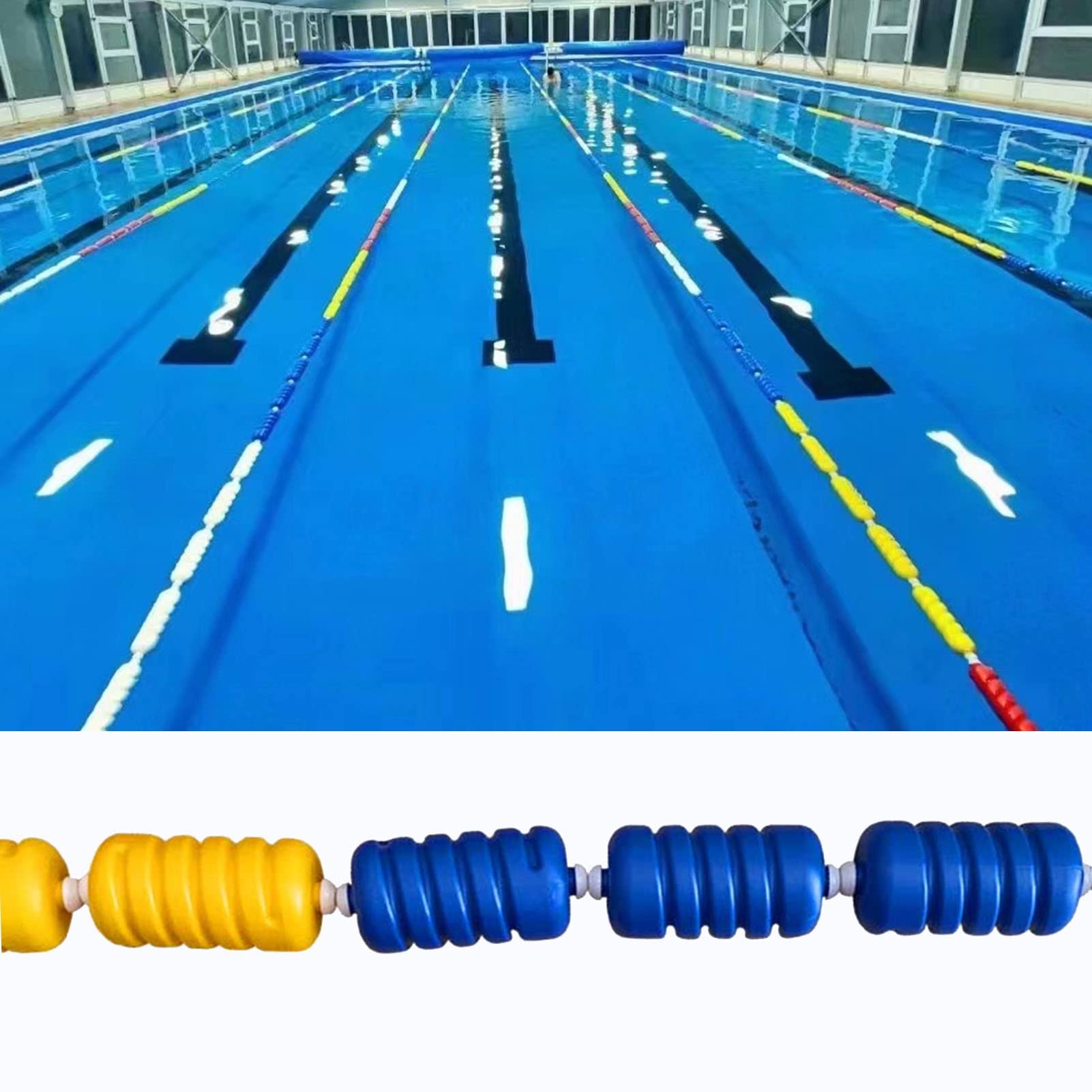 WOTZOV 5M 6M 7M Swimming Pool Safety Divider Rope, Anti-Uv Pool Lane Line With Floats Hooks, 20Cm × 9Cm Spiral Buoy, For Indoor Outdoor Pool Garden，Nylon Rope L5m/16.4ft