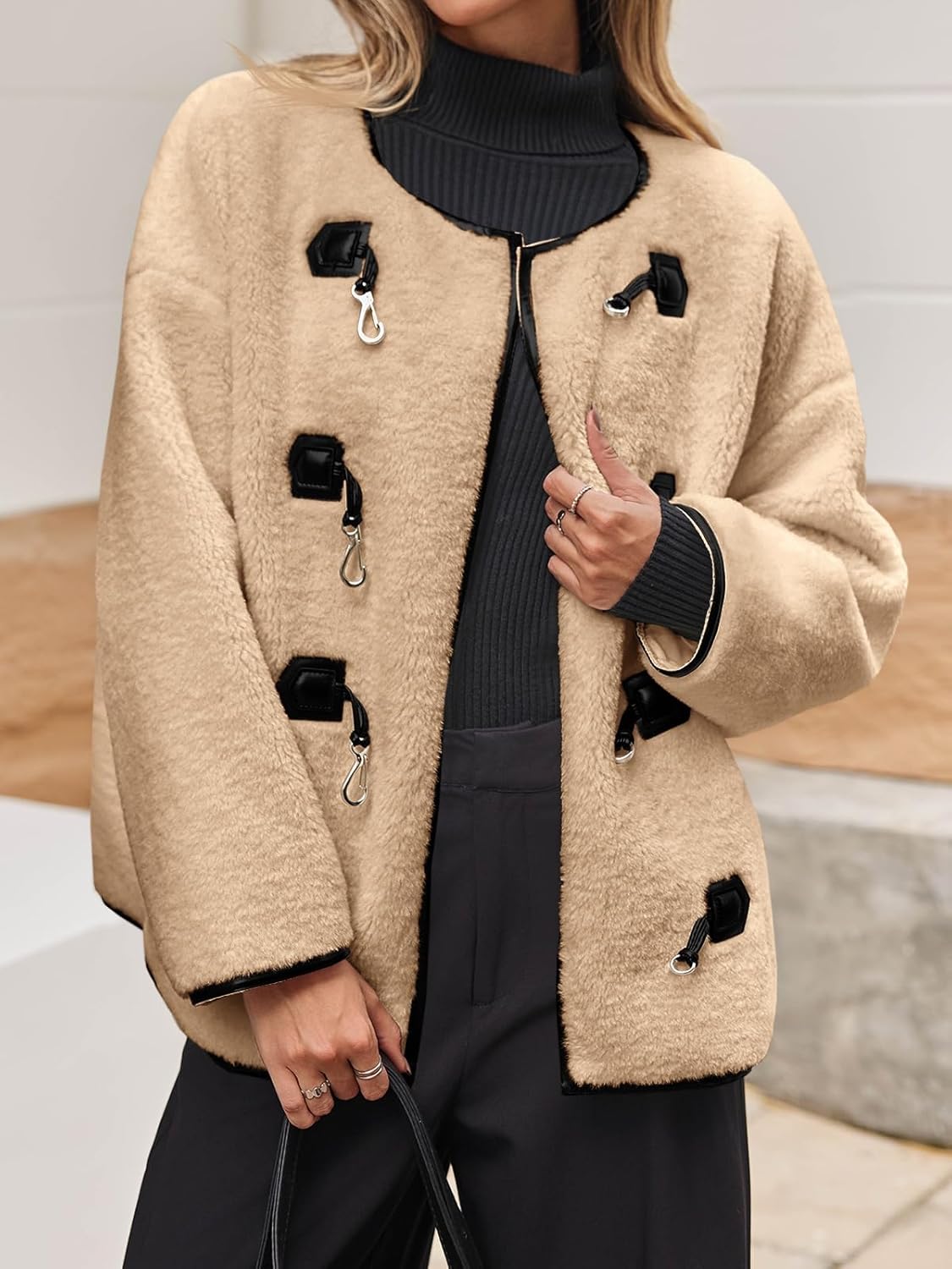 Tankaneo Womens Faux Fur Jackets Fluffy Collarless Winter Fuzzy Coat Oversized Warm Sherpa Outerwear - Image 4