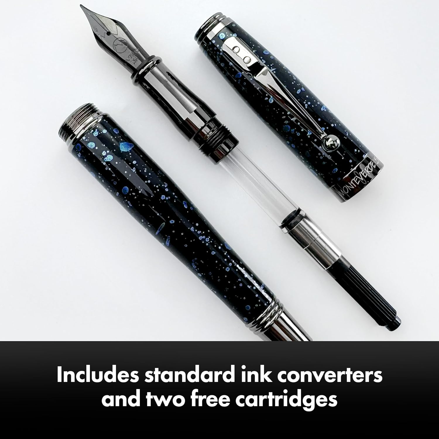 Monteverde Invincia Vega Starlight Blue Fountain Pen - Extra Fine Nib, Artistic Design, Precision Writing Instrument