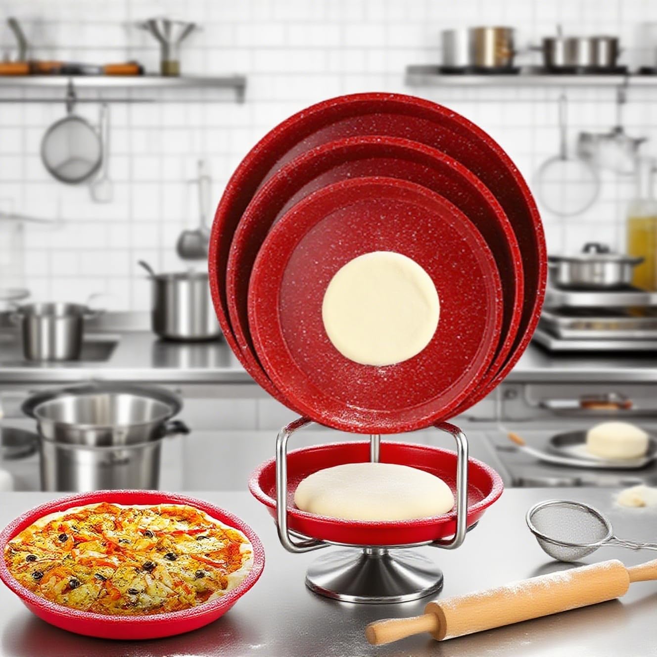 3-częściowy zestaw nieprzywierających tacek do pizzy – formy do pieczenia do gotowania w domu, idealne do pizzy, ciasteczek i nie tylko, zawiera duże, średnie i małe rozmiary do idealnego pieczenia