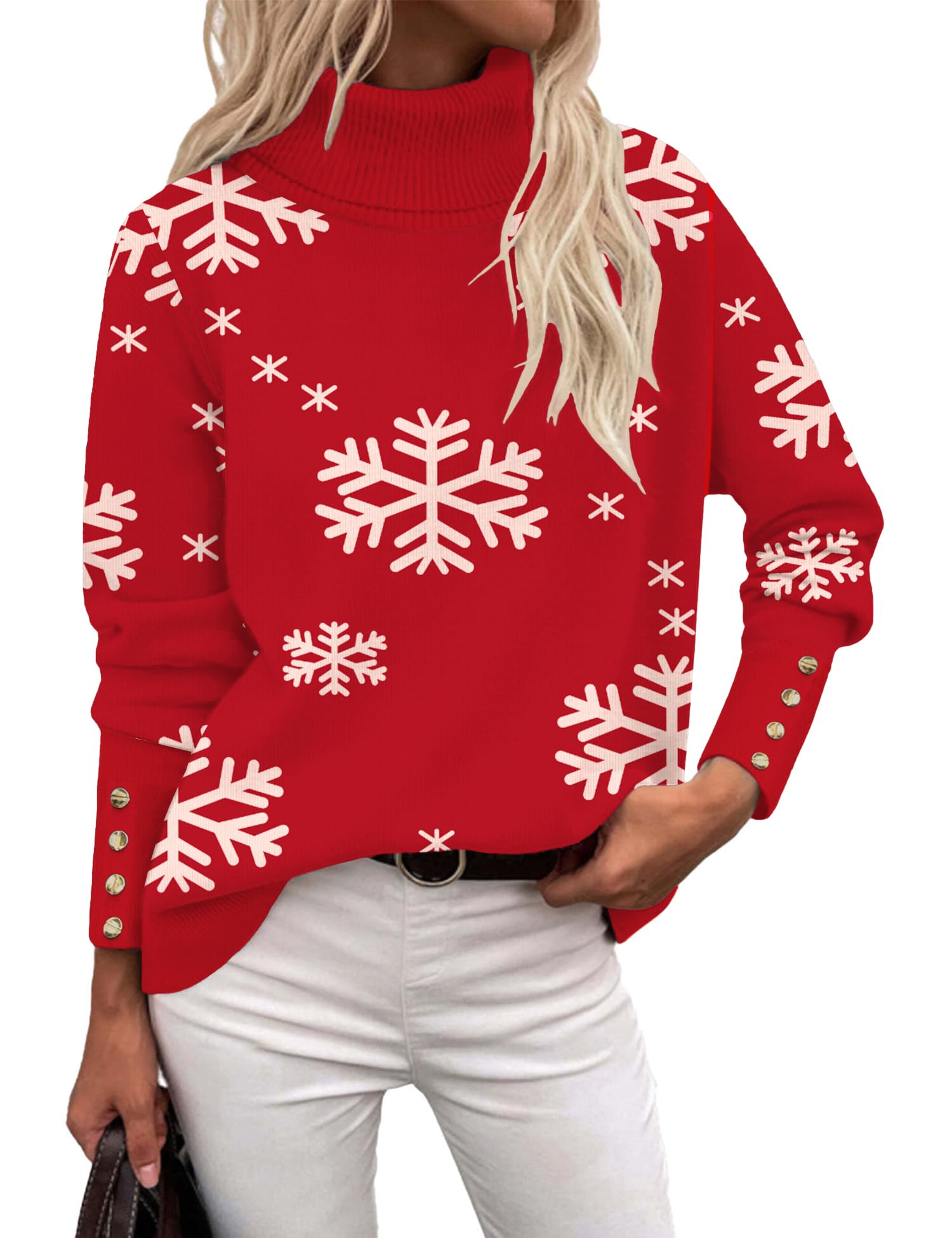 Rapbin Turtleneck Sweaters for Women 2025 Fall Winter Long Sleeve Knit Pullover High Low Hem Sweater with Metal