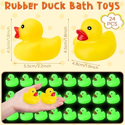 Miniatura 8 de Chitidr Patos de goma luminosos que brillan en la oscuridad de 2.2 pulgadas, mini pato de goma fluorescente, juguetes de bañera flotantes