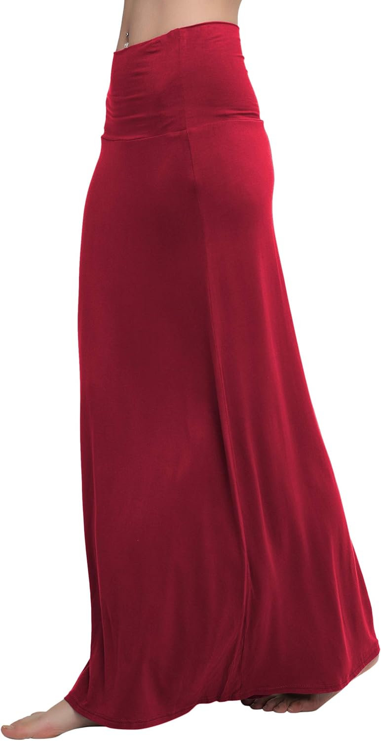 Urban CoCo Women's Stylish Spandex Comfy Fold-Over Flare Long Maxi Skirt - Image 5