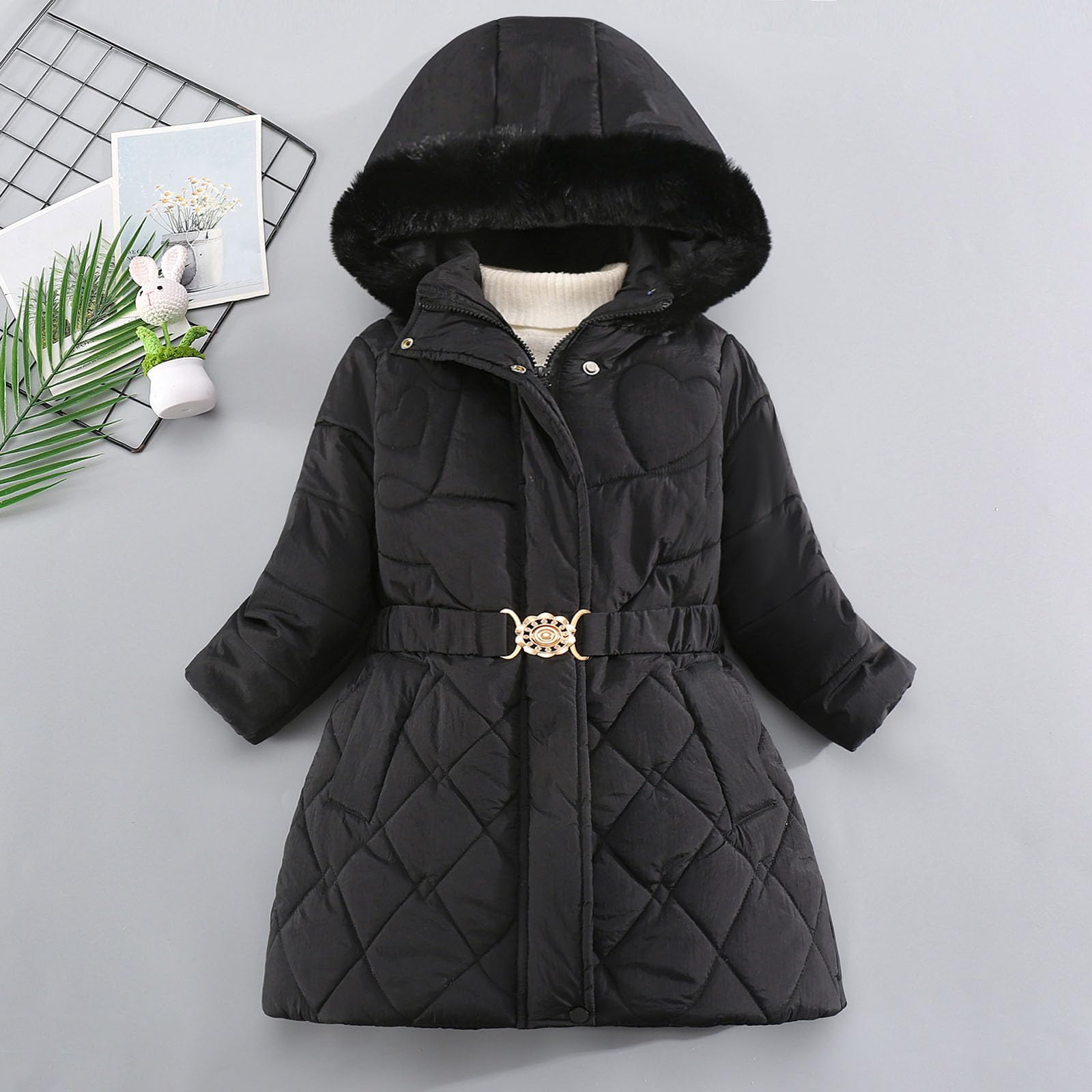 Genérico Chaqueta Cortavientos Niña - Abrigo De Invierno Infantil con Capucha Chaqueta Acolchada Cálida Forro Polar Resistente Al Cremallera Ropa De Abrigo para Niñas