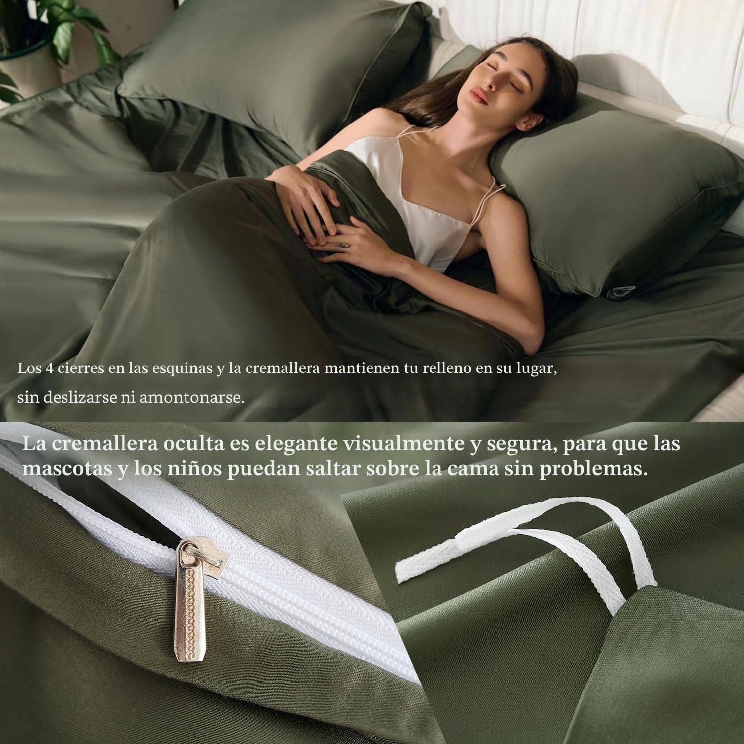 Lanqinglv Juego de ropa de cama de 200 x 220 cm de 100 % bambú Lyocell, color verde mako satén, refrescante con cremallera, certificado Öko-Tex, funda nórdica de lujo lisa de 200 x 220 cm y 2 fundas