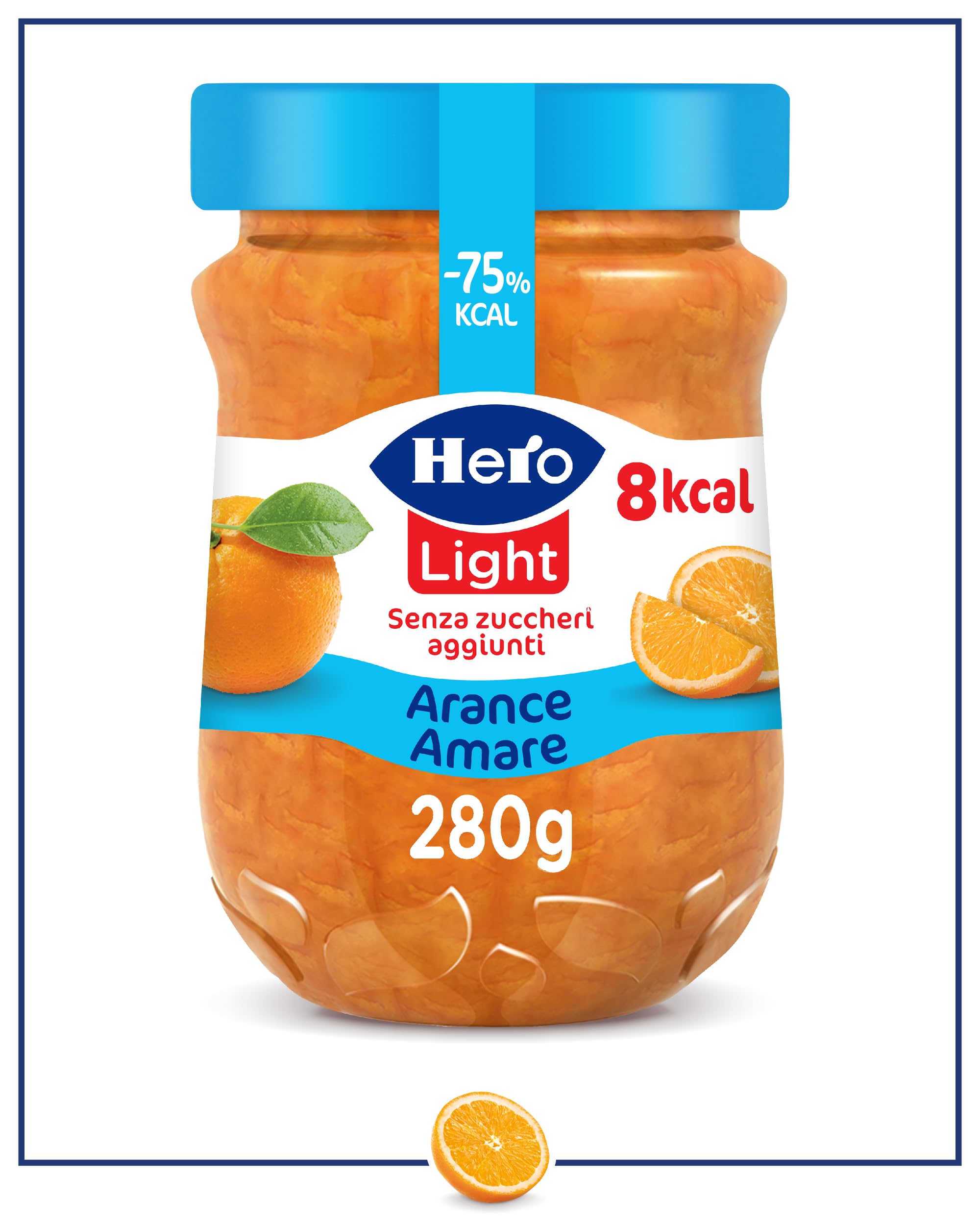 Hero Light Marmellata di Arance Amare Light, 8 Vasetti da 280 gr, Marmellata e Confettura Extra, Frutta di Alta Qualità, senza conservanti e senza coloranti, Pochissime Calorie per Porzione