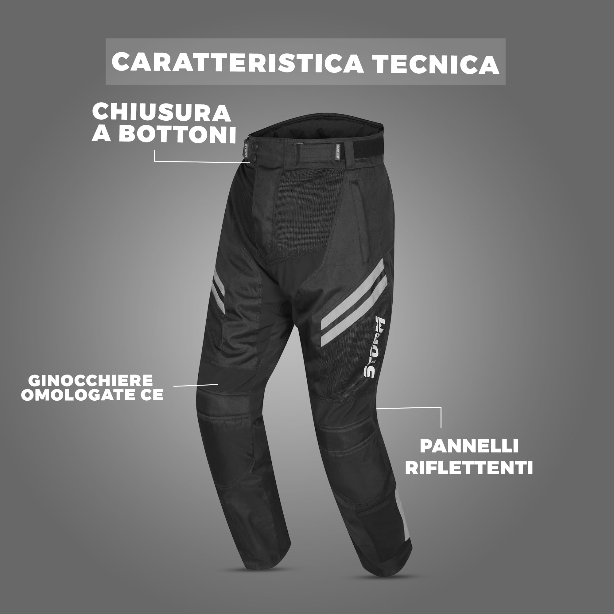STORM Sommerliche Motorradhose für Herren mit CE-geprüften Protektoren – Hose aus atmungsaktivem Mesh mit abnehmbaren Protektoren an Knie und Hüfte