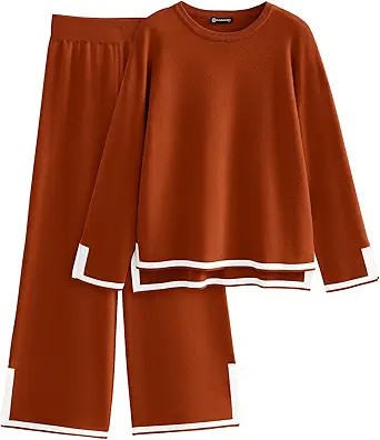 PRETTYGARDEN Women's 2 Piece Fall Knit Sweater Set Long Sleeve Tops Wide Leg Pants Sweatsuit Tracksuit Outfit Winter Clothing