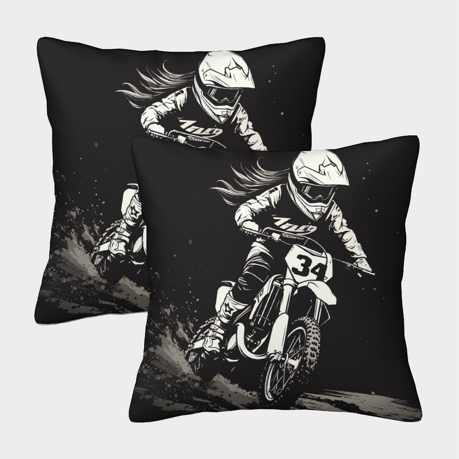 kaiyun 2 Pack Cartoon Racing Pillow Case 45x45cm 3D Printing Motocross Cushion Cover,home Decoration Sofa Cushion