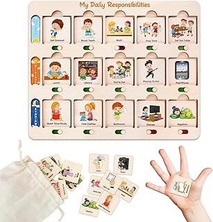 ABCxGOOD Wooden Visual Schedule for Kids Chore Chart, Morning Bedtime Daily Routine Chart for Toddlers, Autism Learning Materials for Homeschool Classroom,76 Wooden Cards.