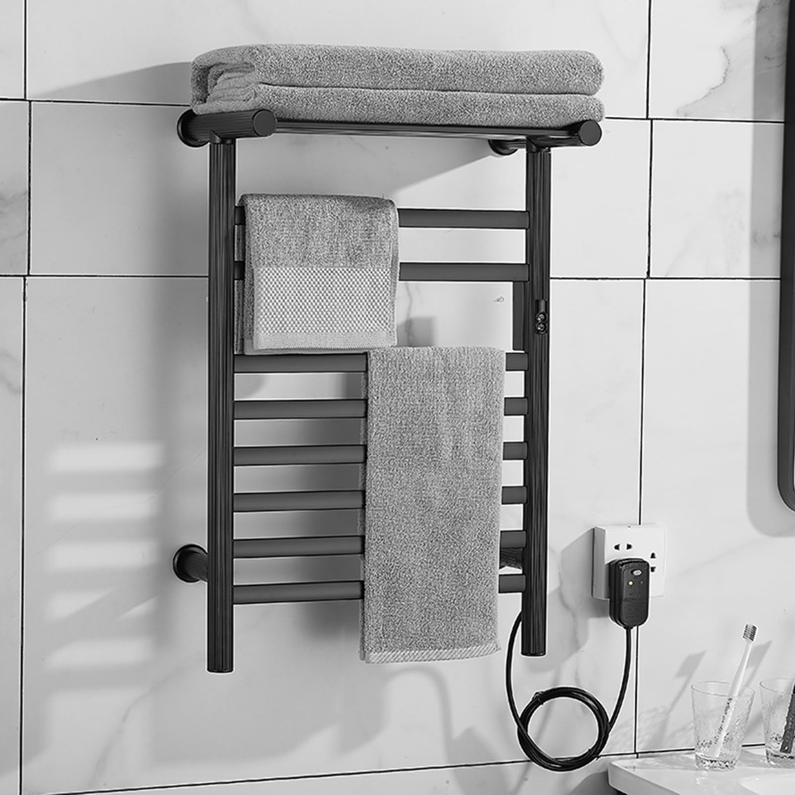 Toallero eléctrico Inteligente con calefacción, Calentador de Toallas de aleación de Aluminio para baño montado en la Pared con Temporizador, riel de Secado de Toallas con calefacc