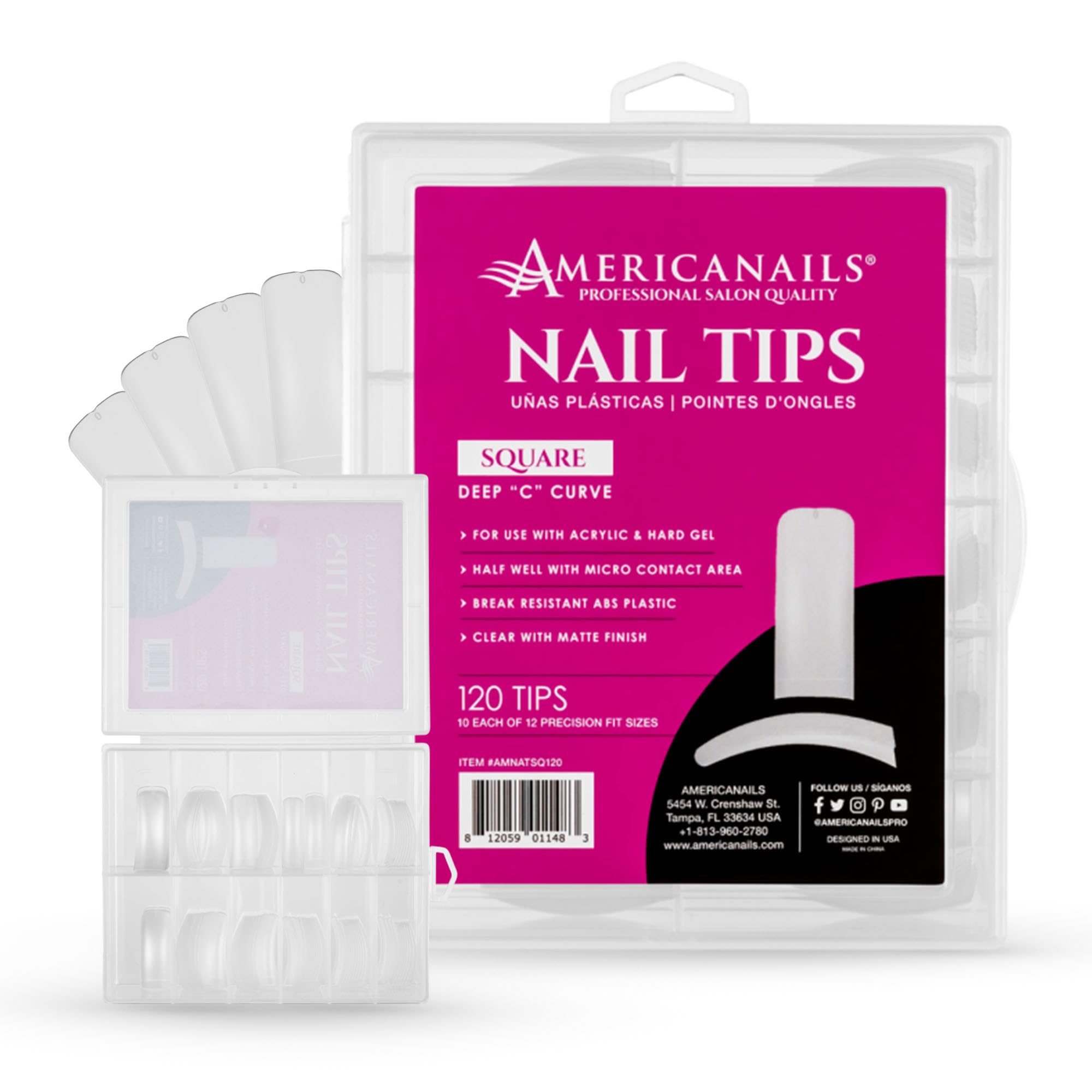 Americanails Nail Tips - Square (Deep "C" Curve) 120ct