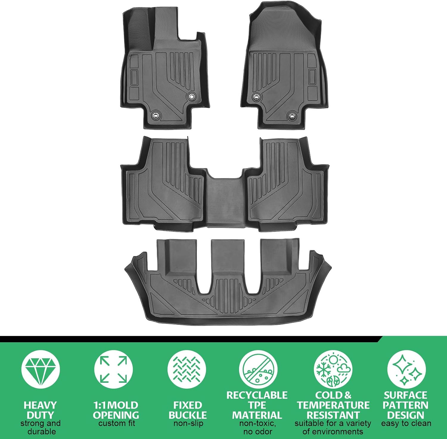 Floor Mats for Toyota Grand Highlander & Lexus TX350 2024-2026, FIT for Hybrid & Gas, Custom Fit Grand Highlander Floor Mats TPE All Weather Floor Liners 1st & 2nd & 3rd Row,TX350 Car Mats Accessories