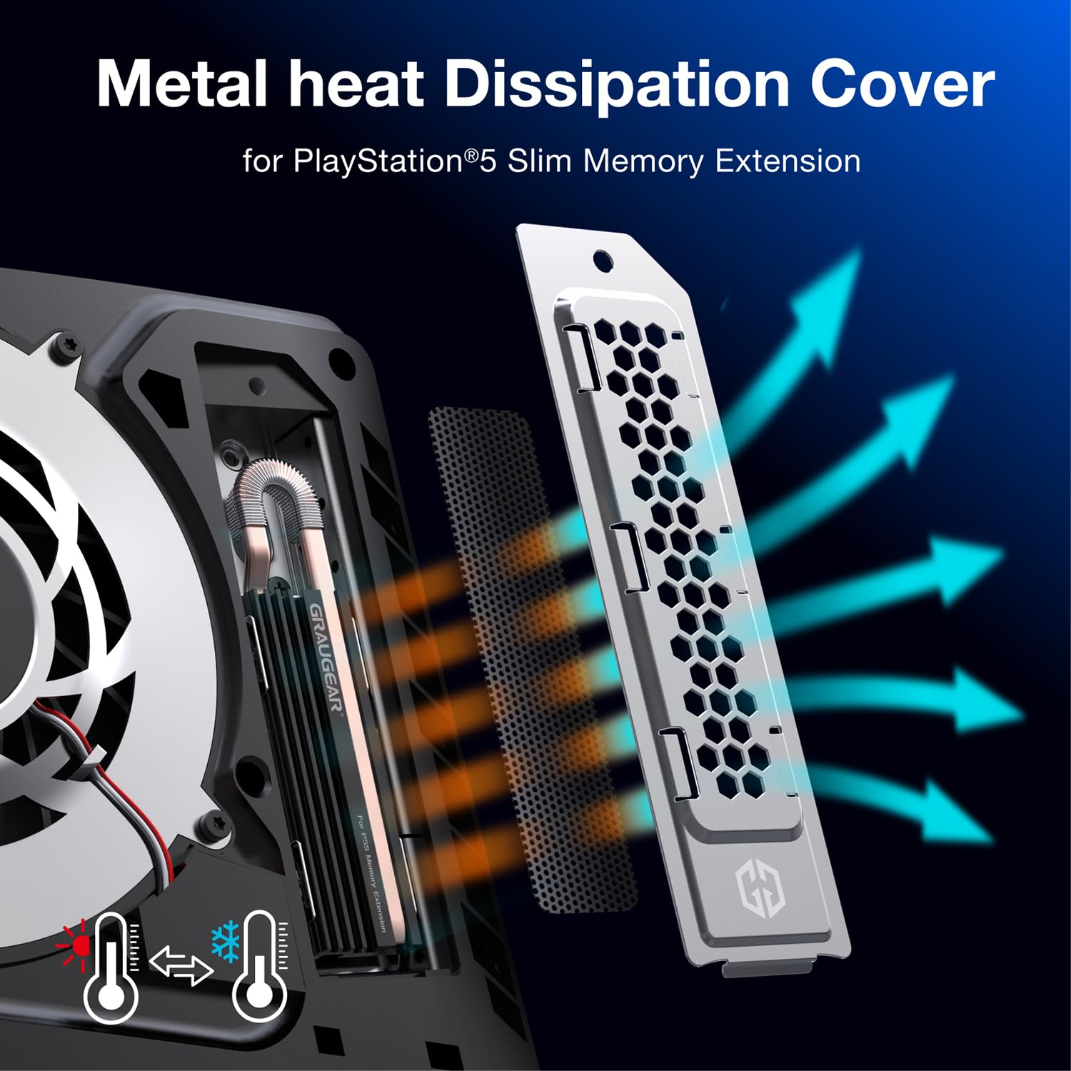 GRAUGEAR Metalowa osłona przeciwpyłowa odprowadzająca ciepło do PlayStation 5 Slim i PS5 Pro M.2 SSD - osłona z wentylacją, optymalna do rozszerzenia pamięci