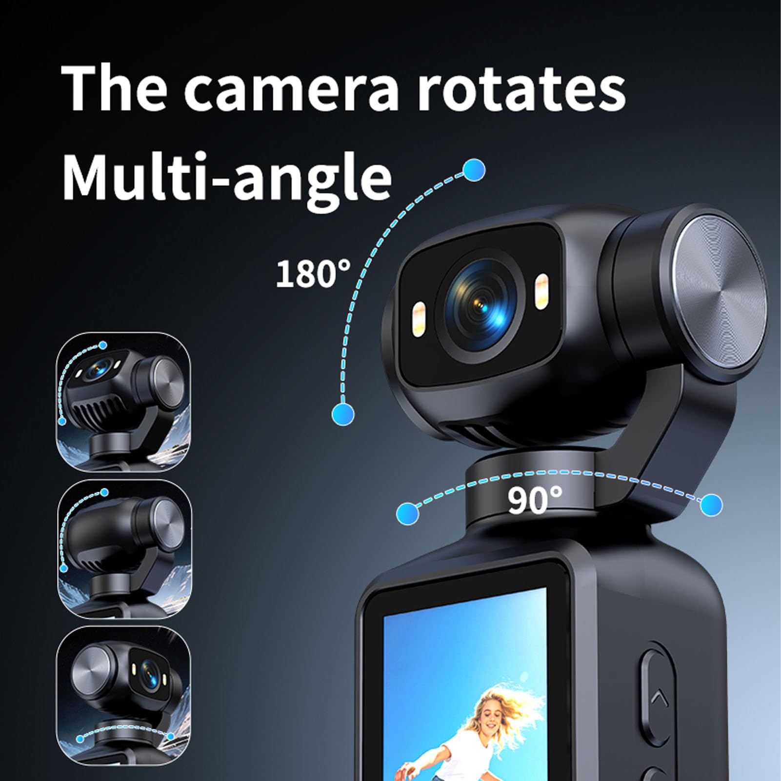 Dpofirs Videocamera Vlog 4K con Obiettivo Rotante a 180° (BLACK) | Videocamera POV Portatile da 64 MP con Schermo Ribaltabile, Luce di Riempimento a LED con Zoom Digitale, Videoregistratore