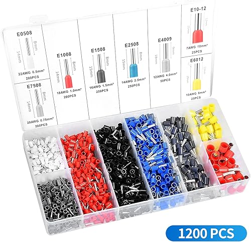 Miniatura 7 de Kit de herramientas de prensado de virola, alicates de crimpadora de virola con 1200 piezas de terminales de extremos de cable, crimpadora de cable