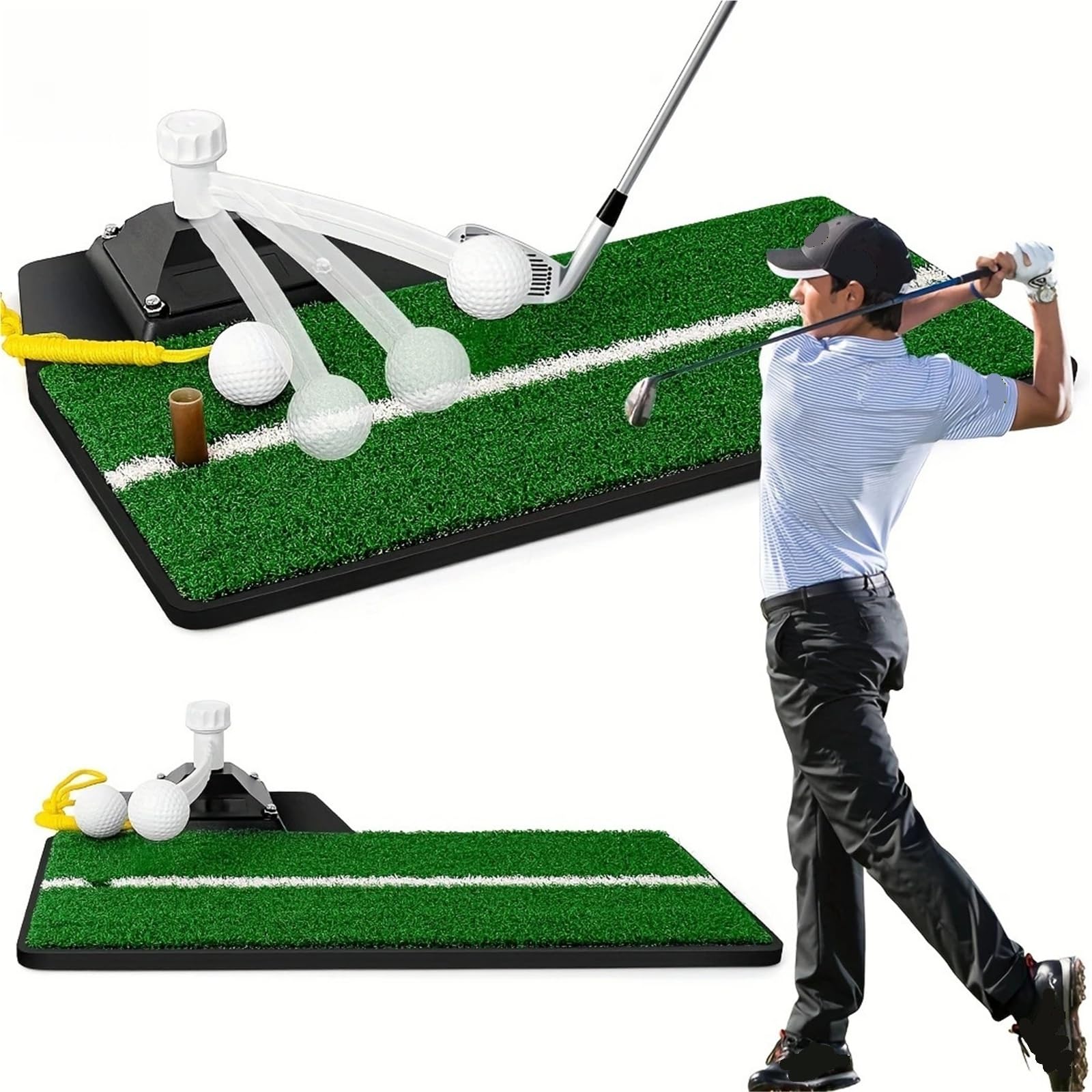 Genérico Compatible Golf Swing Trainer 2.0 con tapete de práctica | Equipo de entrenamiento interior/exterior de altura ajustable con tapete Pure Path.