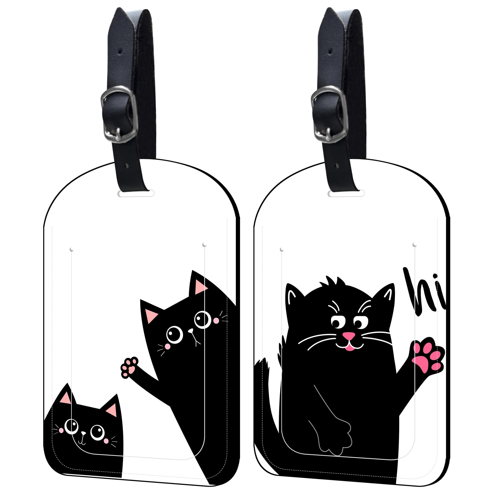 Neidius Luggage Tags for Suitcase Funny Cat 2 Pack Leather Idea Luggage Tags with Name Card Privacy Cover,Idea Travel Bag Labels for Women and Men