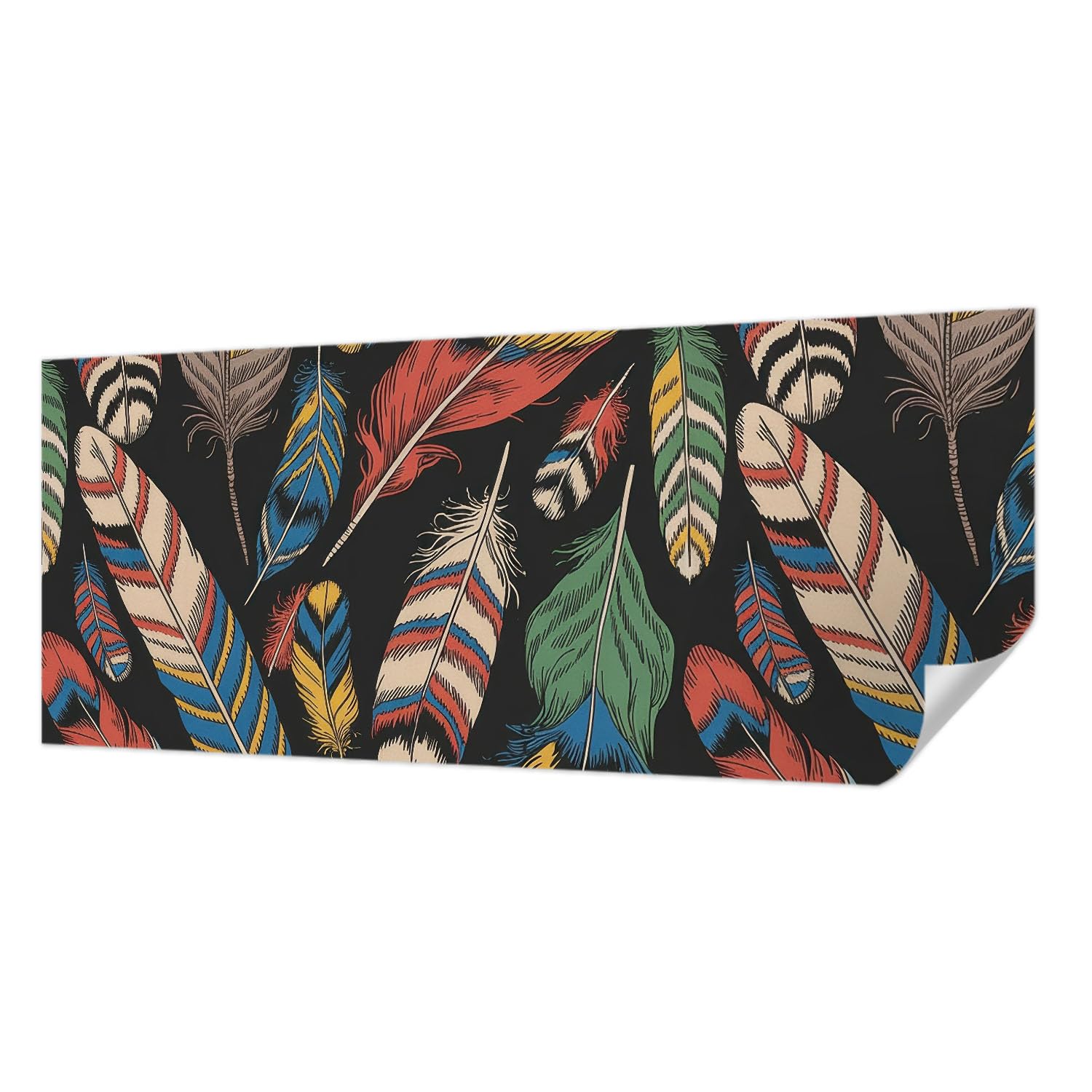 Papier peint adhésif résistant aux taches avec motif plumes colorées panoramique pour chambre